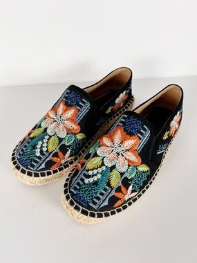 Johnny Was Elysia Espadrilles Floral Embroidered Boho Flats Size 8